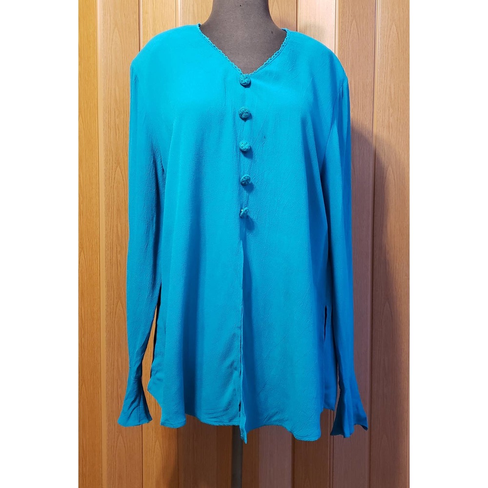 Dorothy Schoelen Platinum size large long sleeve aqua blouse